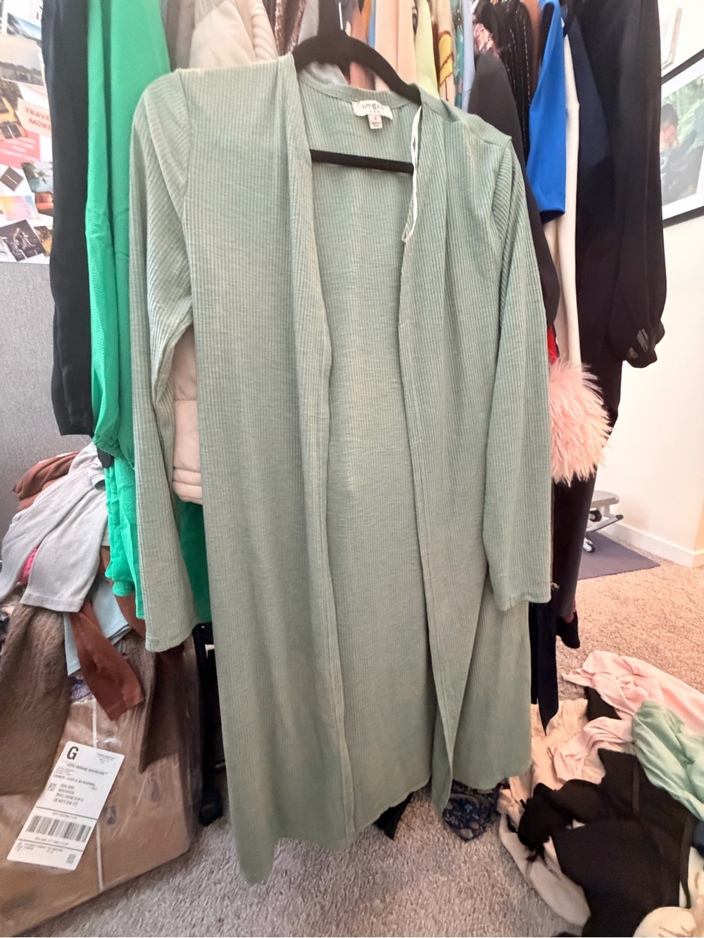 Umgee Sage Green Open Front Duster Cardigan